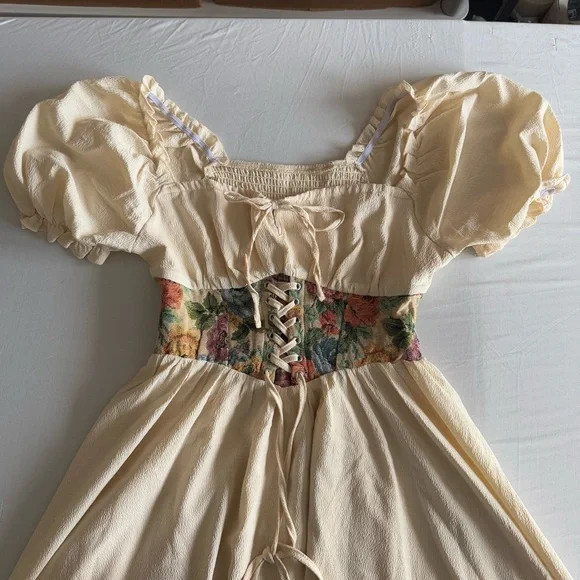 Peasant Cottage Romantic Ren Faire Medieval Puff Sleeve Maxi Dress Sz Small - Picture 3 of 16